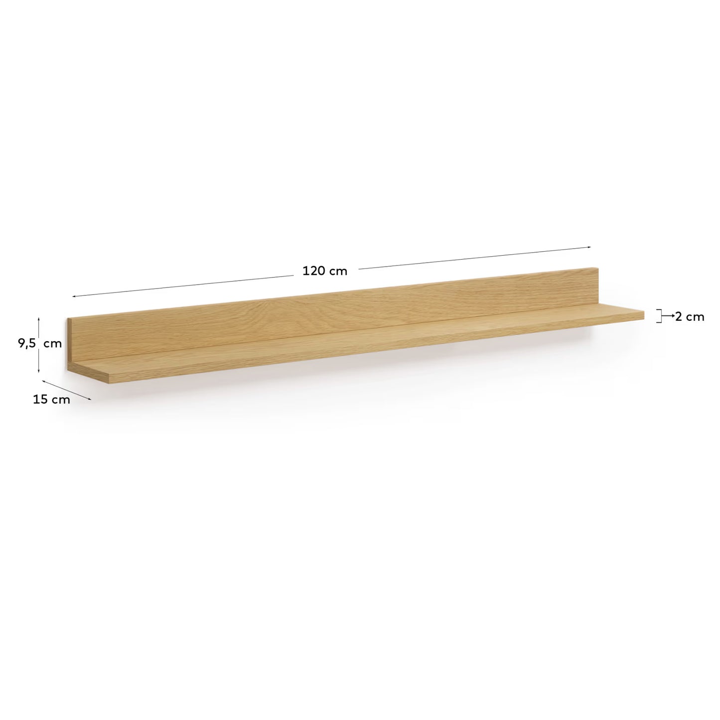 Kave Home Abilen Oak Veneer and White Lacquer Shelf, 120 x 15 cm, FSC™ 100% Certified