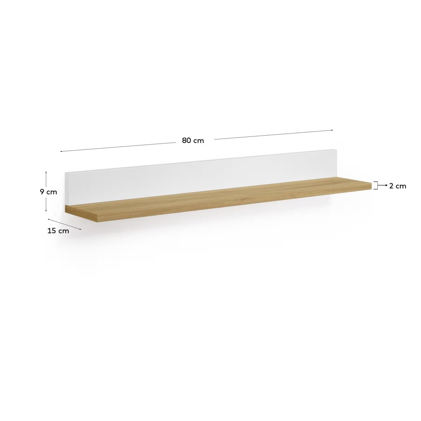 Kave Home Abilen Shelf in Oak Veneer and White Lacquer 80 x 15 cm FSC 100%