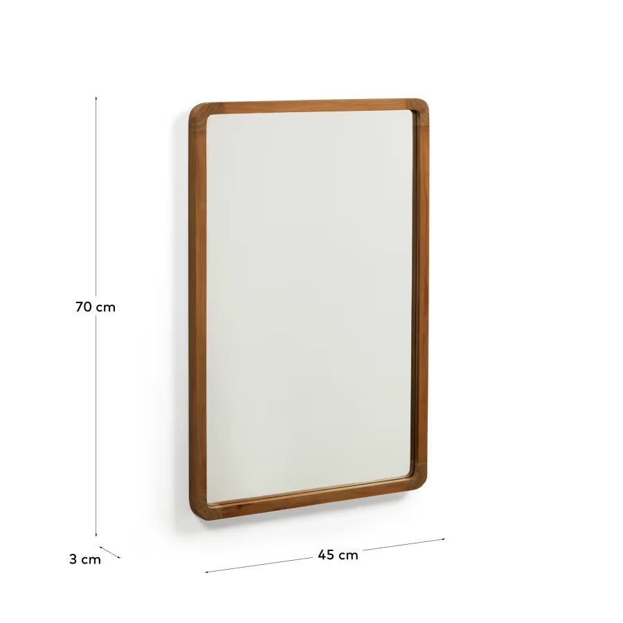Kave Home Shamel Solid Teak Mirror with a Walnut Finish, 45 x 70 cm
