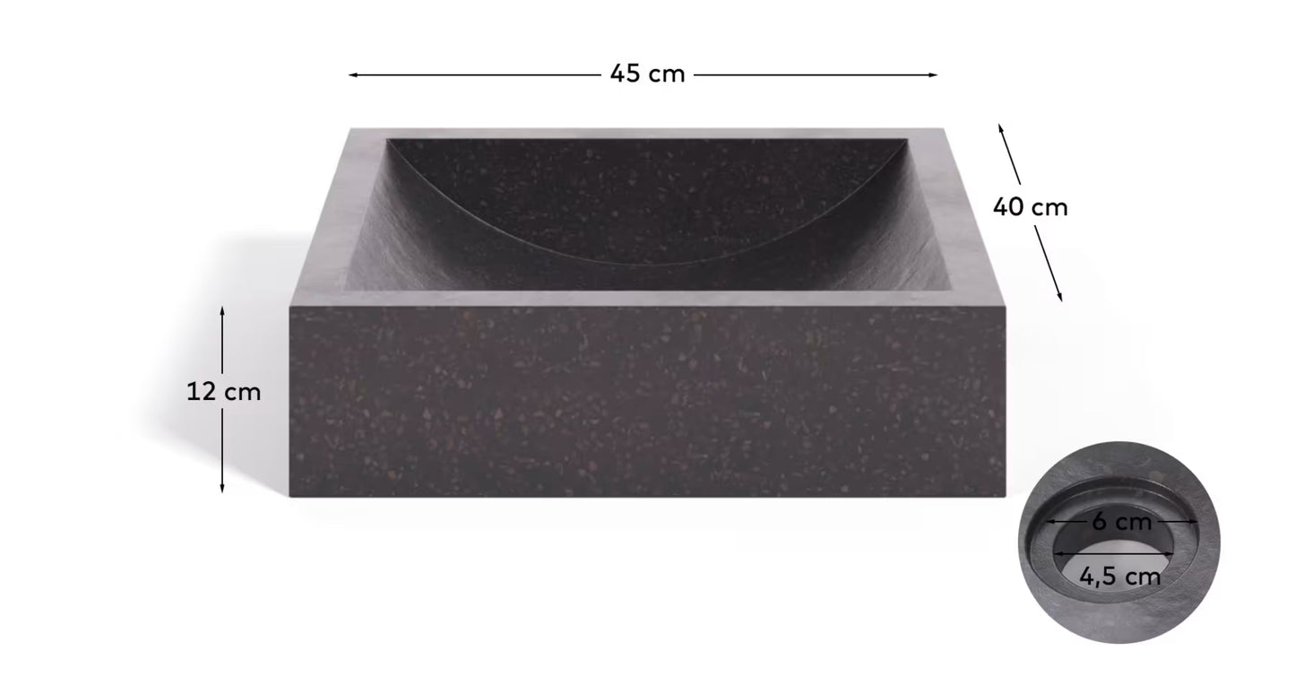 Kave Home Delina Countertop Washbasin in Black Terrazzo 40 x 45 cm