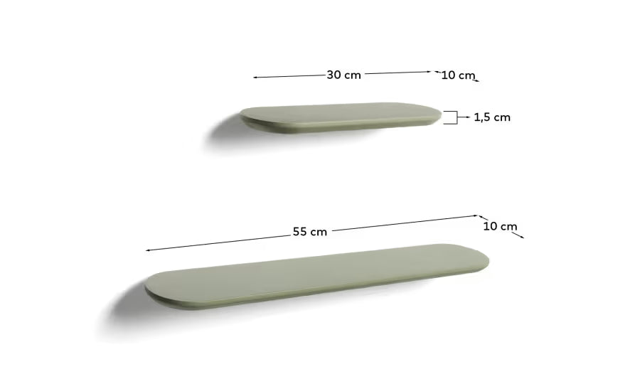 Kave Home Arely Set of 2 Shelves in Mdf with Green Lacquer Finish 35 cm/55 cm
