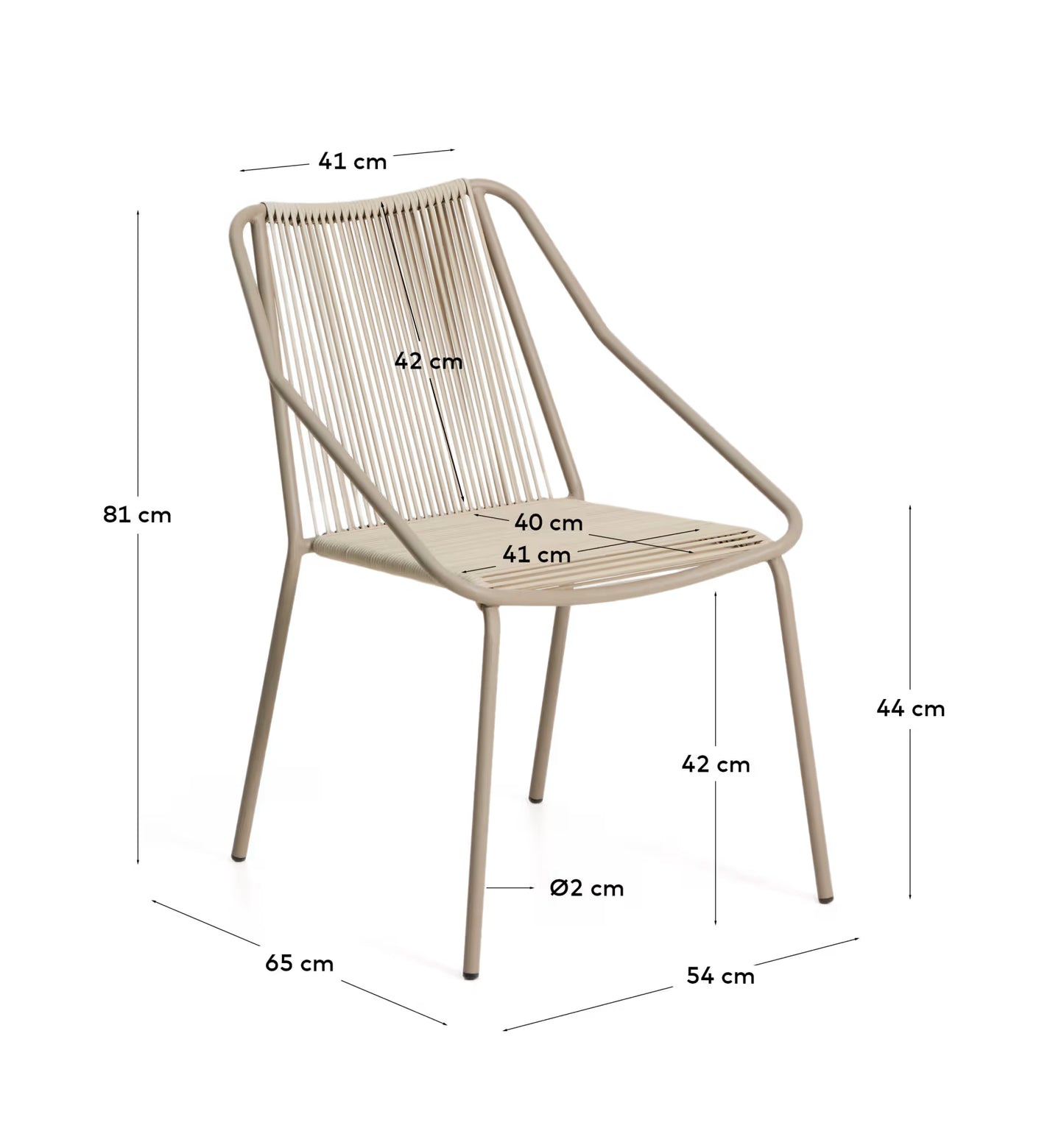 Kave Home Zivia Stackable Outdoor Chair in Ecru Rope Cord and Taupe Galvanised Steel