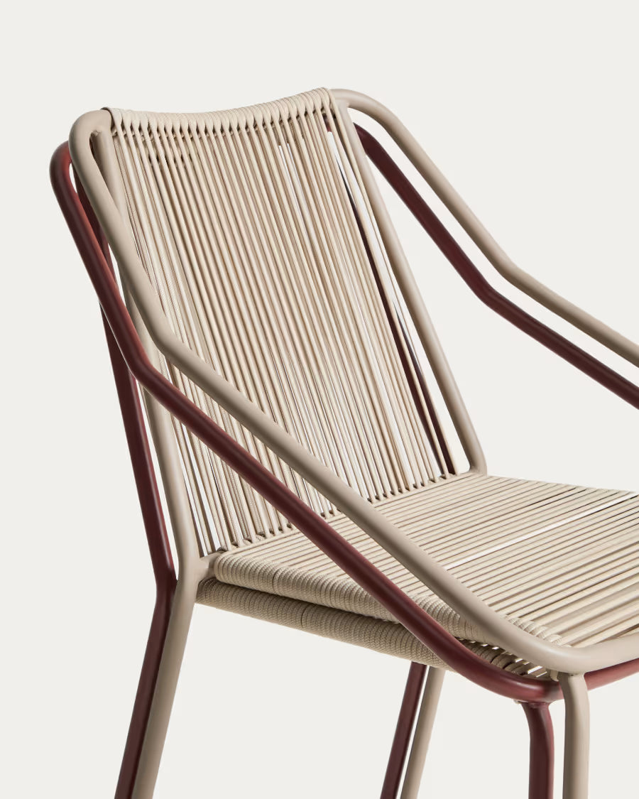 Kave Home Zivia Stackable Outdoor Chair in Ecru Rope Cord and Green Galvanised Steel