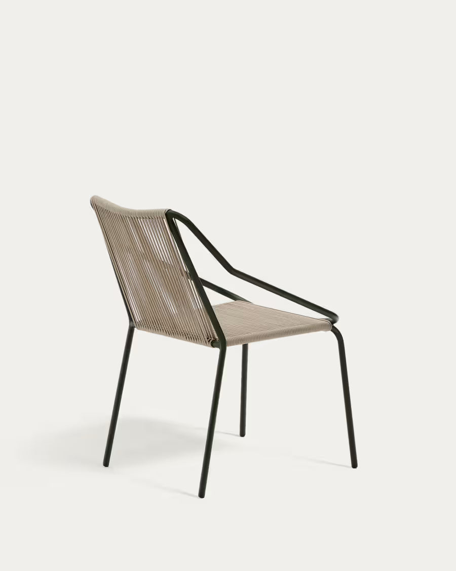 Kave Home Zivia Stackable Outdoor Chair in Ecru Rope Cord and Green Galvanised Steel
