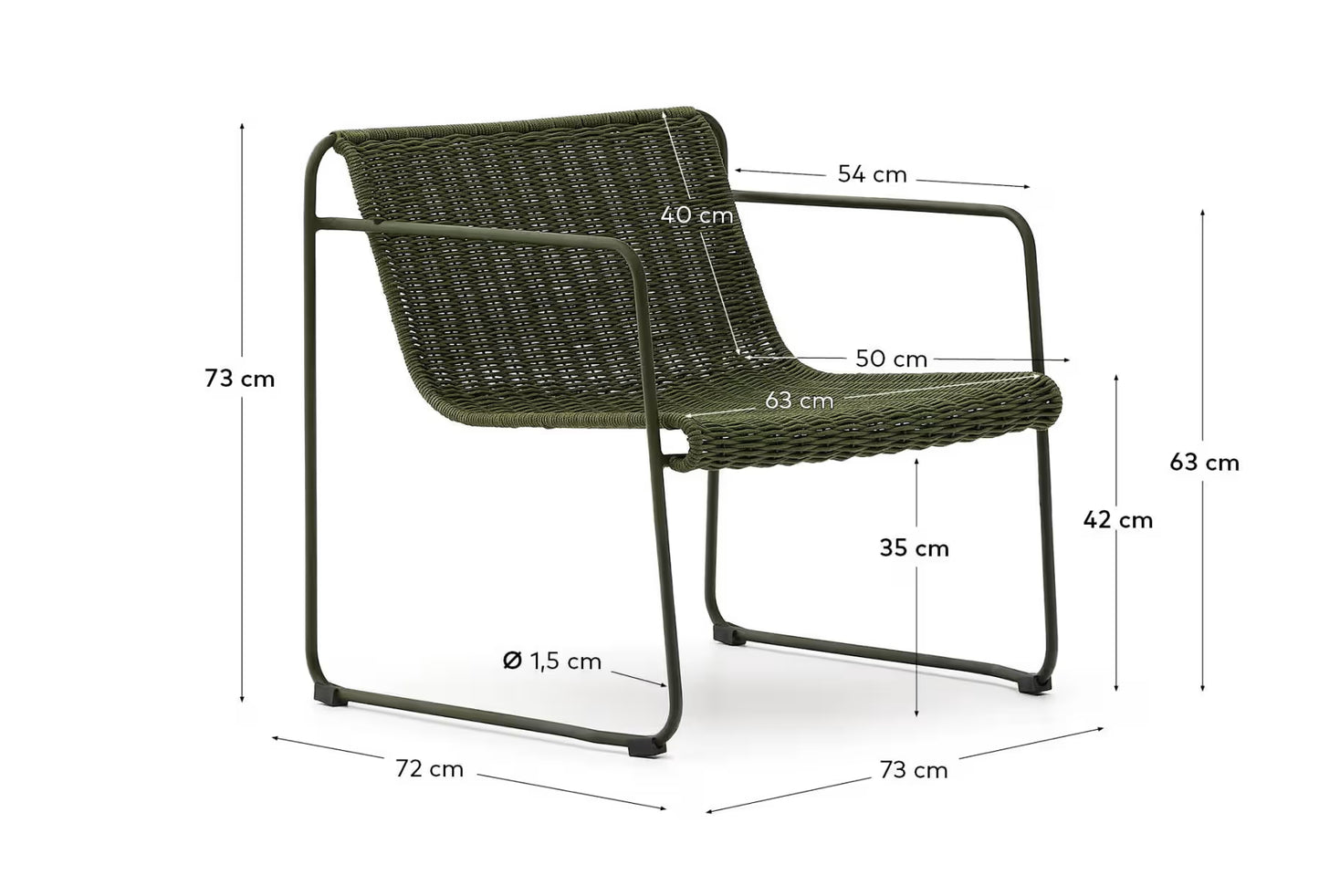 Kave Home Maurina Stackable Armchair in Green Galvanised Steel and Green Rope Cord