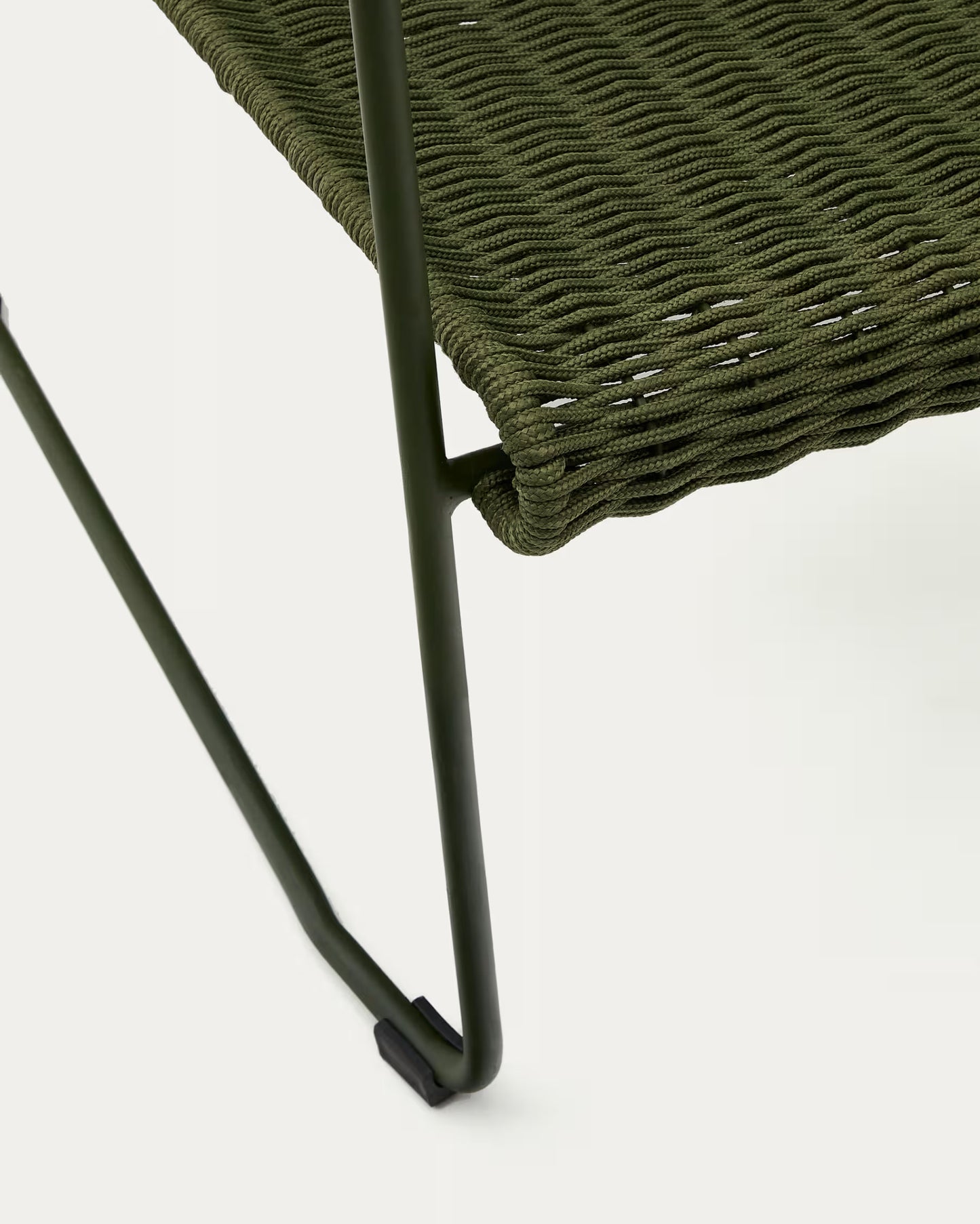 Kave Home Maurina Stackable Armchair in Green Galvanised Steel and Green Rope Cord
