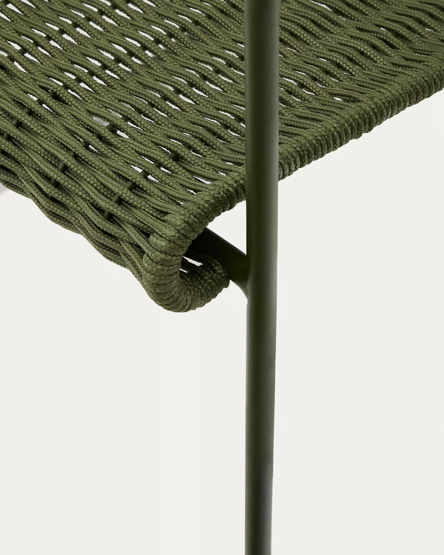 Kave Home Maurina Stackable Armchair in Green Galvanised Steel and Green Rope Cord