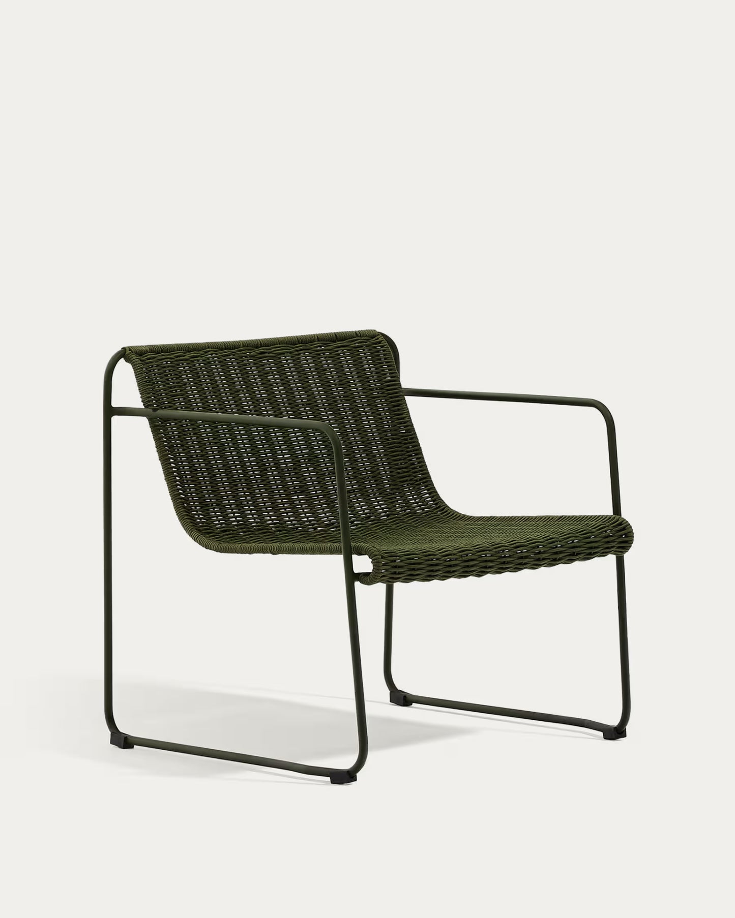 Kave Home Maurina Stackable Armchair in Green Galvanised Steel and Green Rope Cord