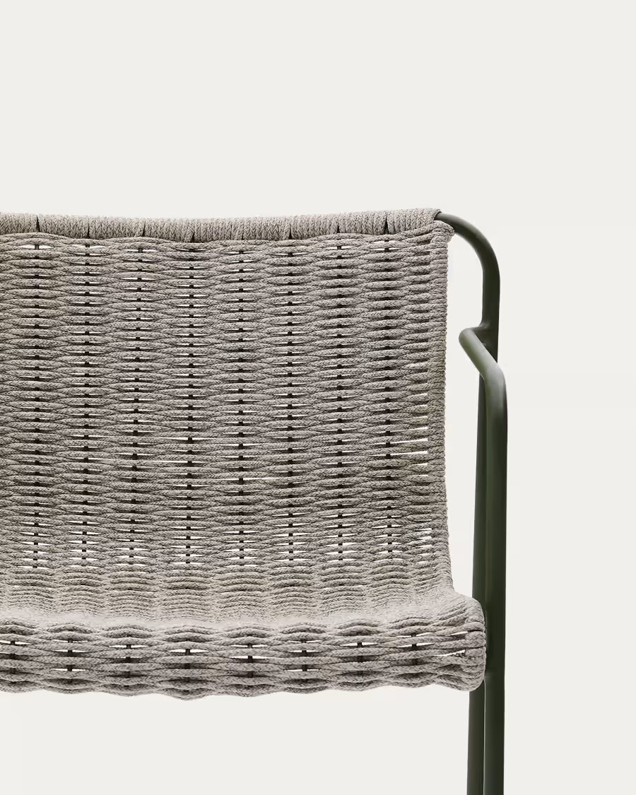 Kave Home Maurina Stool in Green Galvanised Steel and Ecru and Grey Rope Cord 64,5cm