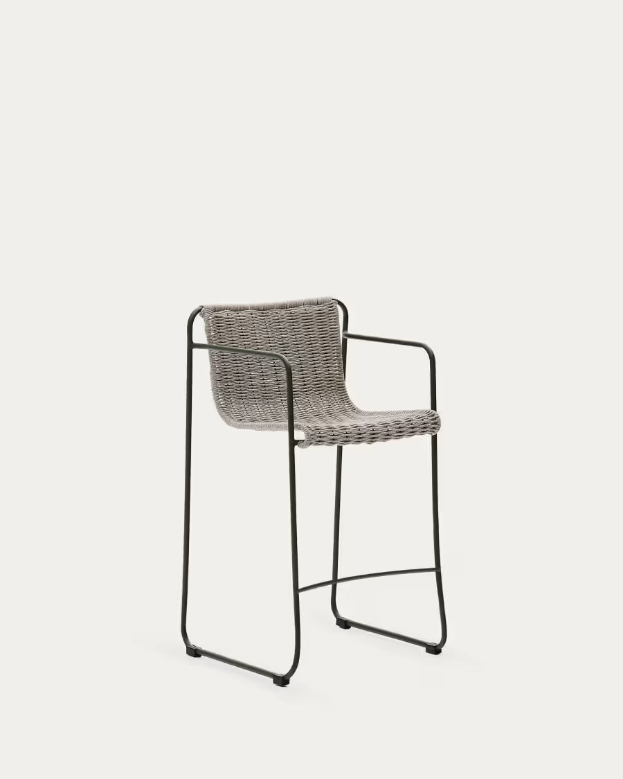 Kave Home Maurina Stool in Green Galvanised Steel and Ecru and Grey Rope Cord 64,5cm