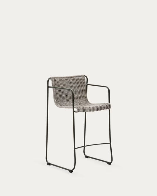 Kave Home Maurina Stool in Green Galvanised Steel and Ecru and Grey Rope Cord 64,5cm