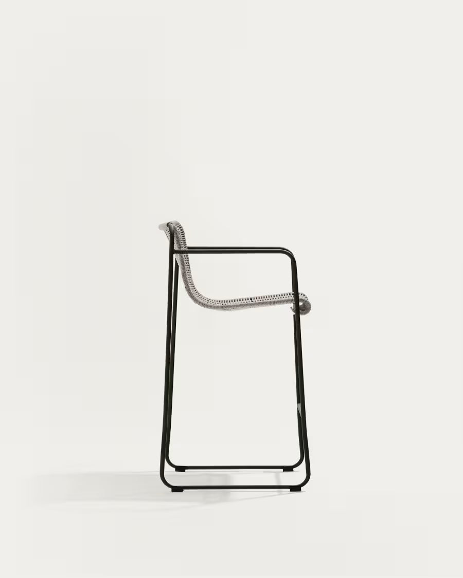 Kave Home Maurina Stool in Green Galvanised Steel and Ecru and Grey Rope Cord 64,5cm