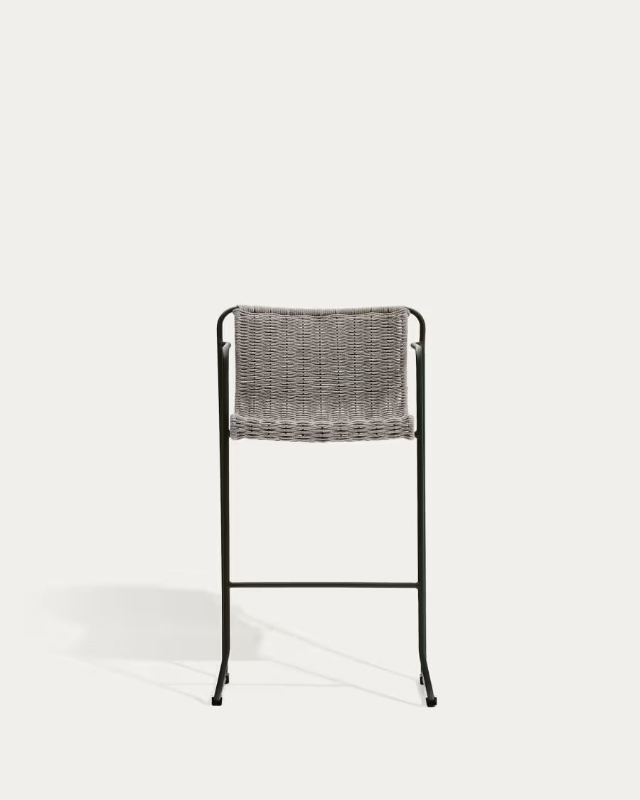 Kave Home Maurina Stool in Green Galvanised Steel and Ecru and Grey Rope Cord 64,5cm