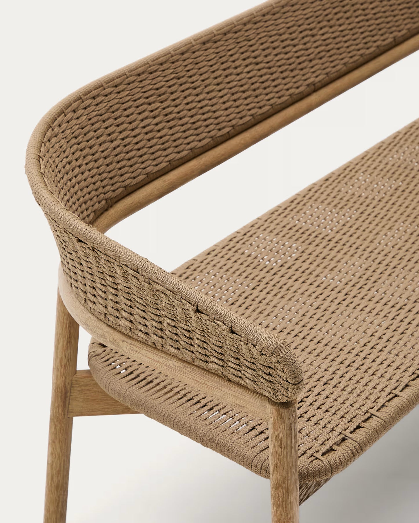 Kave Home Arinella 3-seater Sofa in FSC 100% Solid Acacia Wood with Natural Finish and Beige Rope Cord 167 cm