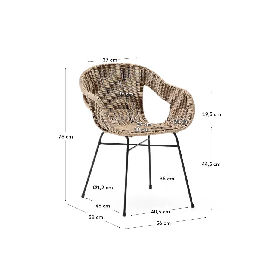 Kave Home Eltiera Stackable Chair in Synthetic Rattan with Black Steel Frame