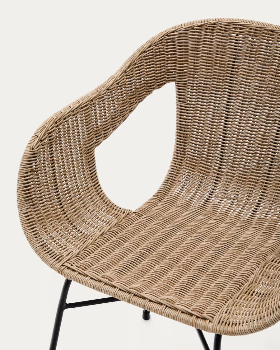 Kave Home Eltiera Stackable Chair in Synthetic Rattan with Black Steel Frame