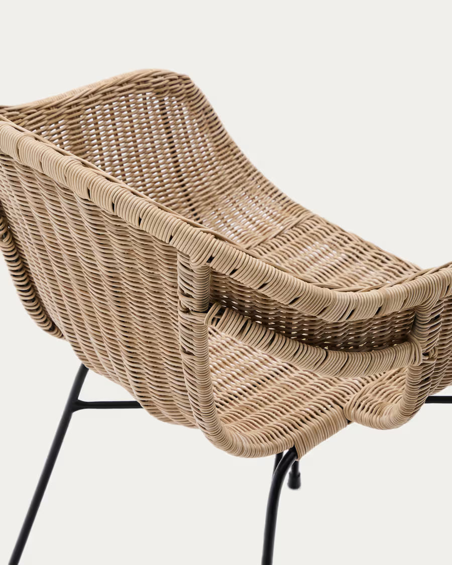 Kave Home Eltiera Stackable Chair in Synthetic Rattan with Black Steel Frame
