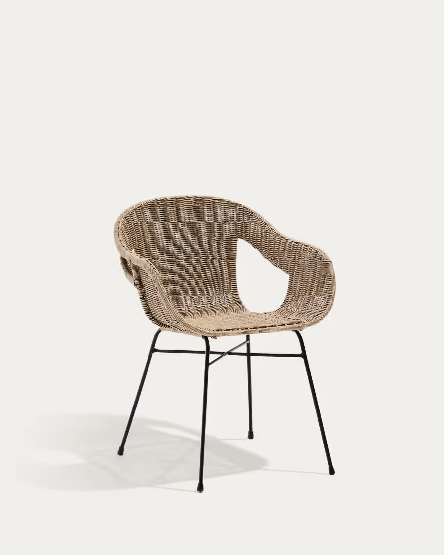 Kave Home Eltiera Stackable Chair in Synthetic Rattan with Black Steel Frame