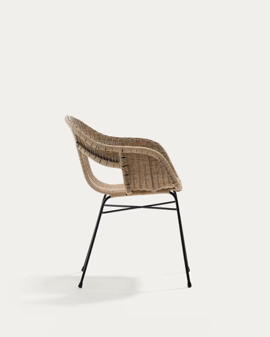 Kave Home Eltiera Stackable Chair in Synthetic Rattan with Black Steel Frame