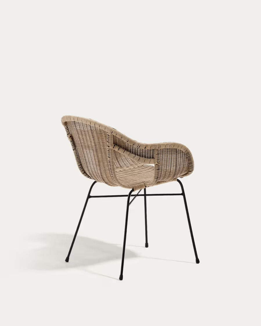 Kave Home Eltiera Stackable Chair in Synthetic Rattan with Black Steel Frame