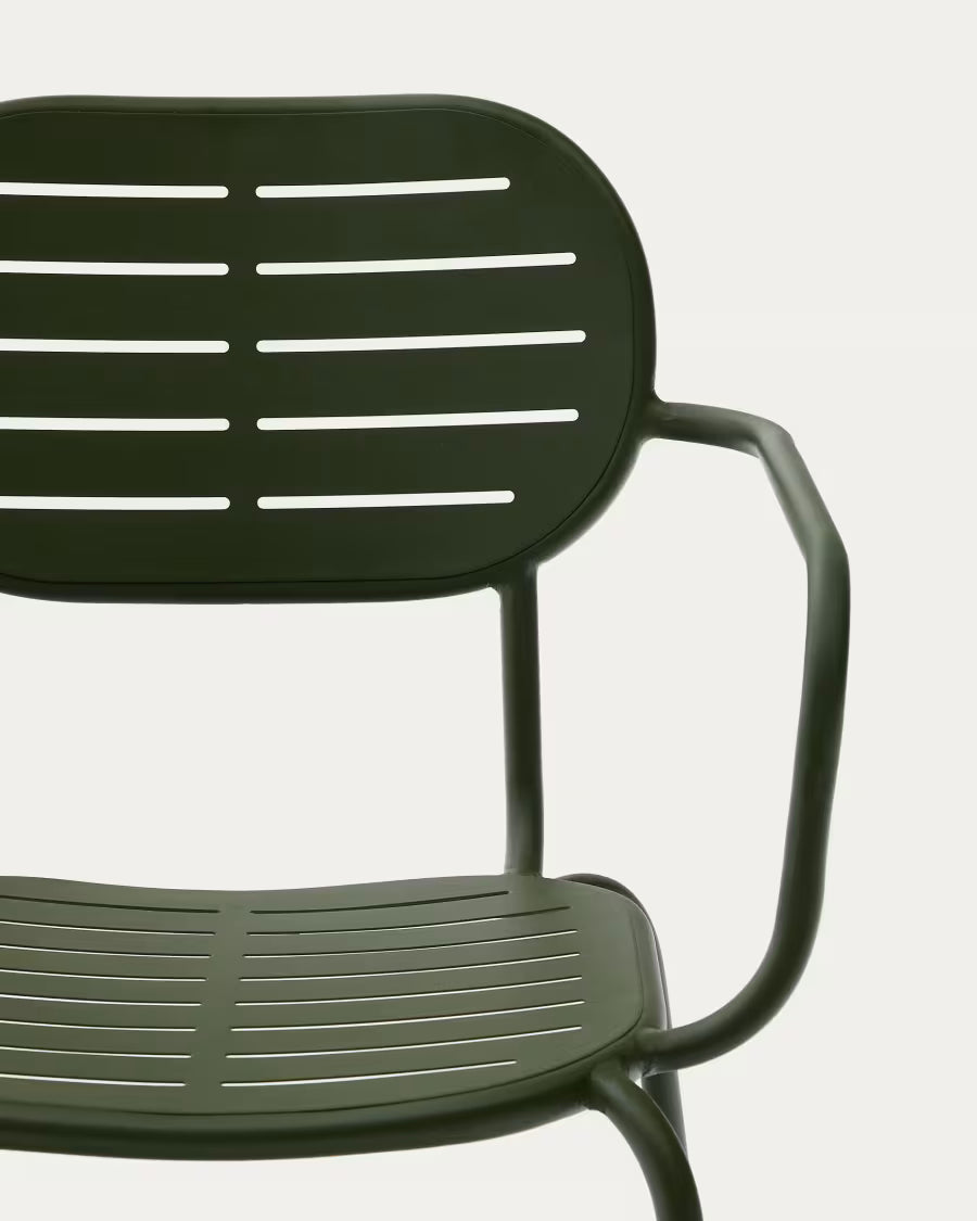 Kave Home Brai Stackable Outdoor Chair with Armrests in Green Galvanised Steel