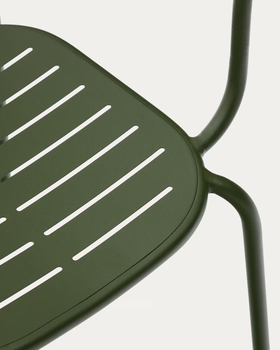 Kave Home Brai Stackable Outdoor Chair with Armrests in Green Galvanised Steel