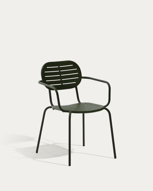 Kave Home Brai Stackable Outdoor Chair with Armrests in Green Galvanised Steel