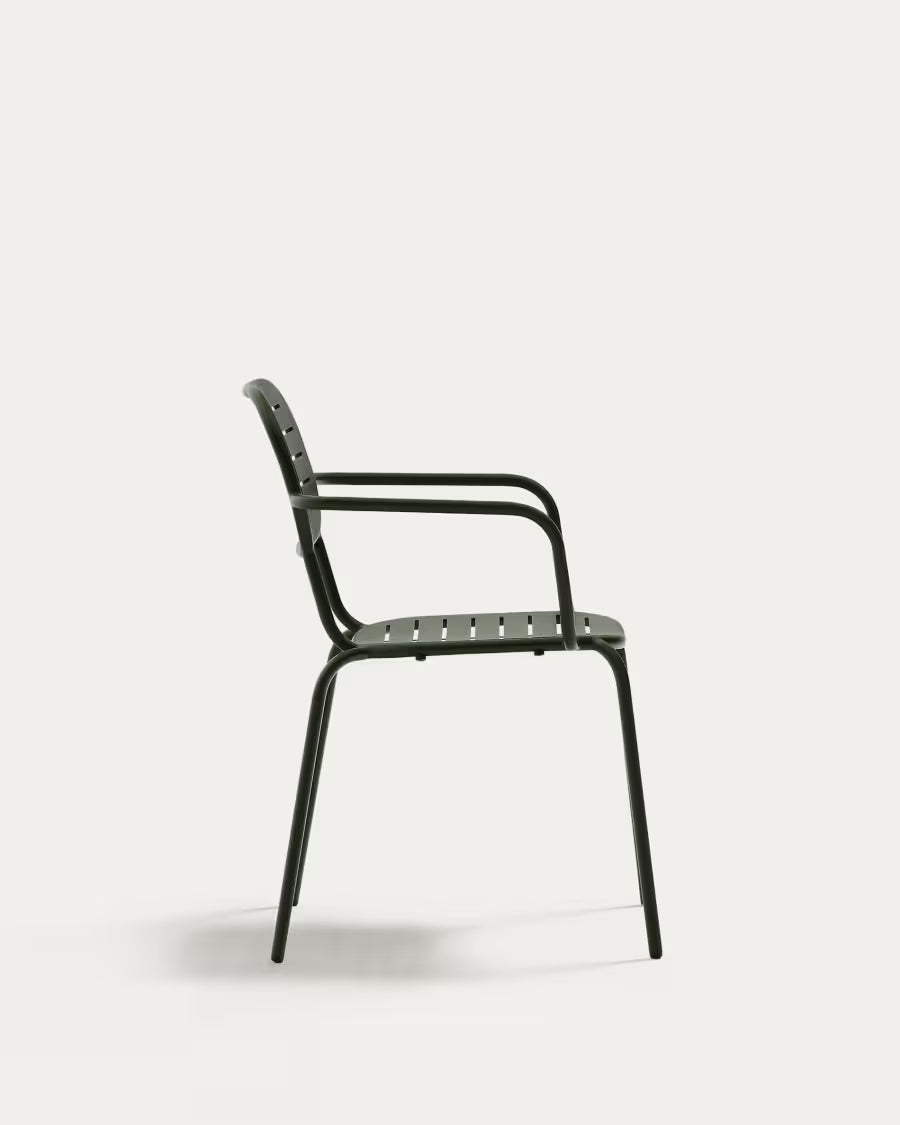 Kave Home Brai Stackable Outdoor Chair with Armrests in Green Galvanised Steel