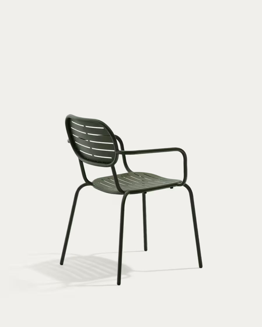 Kave Home Brai Stackable Outdoor Chair with Armrests in Green Galvanised Steel