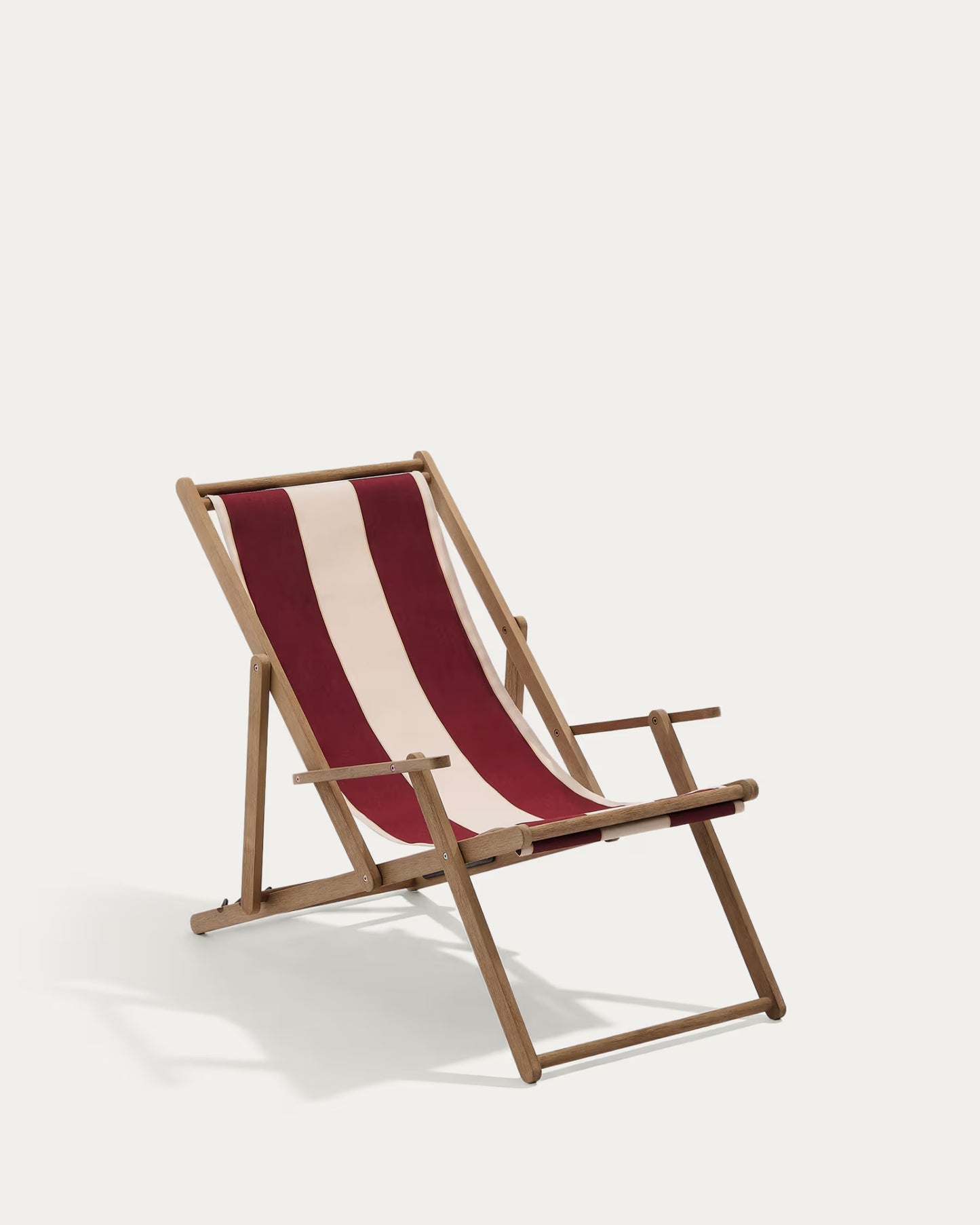 Kave Home Vilara Burgundy and Beige Striped Outdoor Folding Deck Chair Made of FSC 100% Solid Acacia Wood