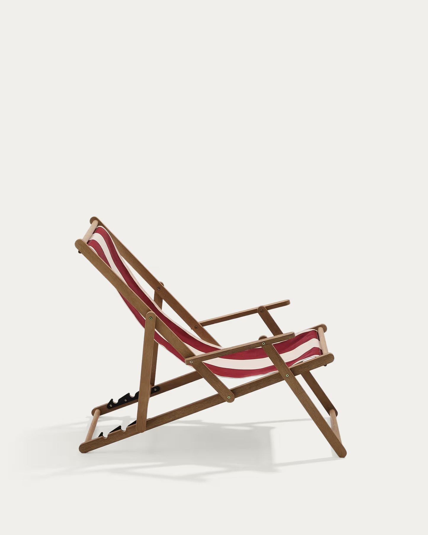Kave Home Vilara Burgundy and Beige Striped Outdoor Folding Deck Chair Made of FSC 100% Solid Acacia Wood