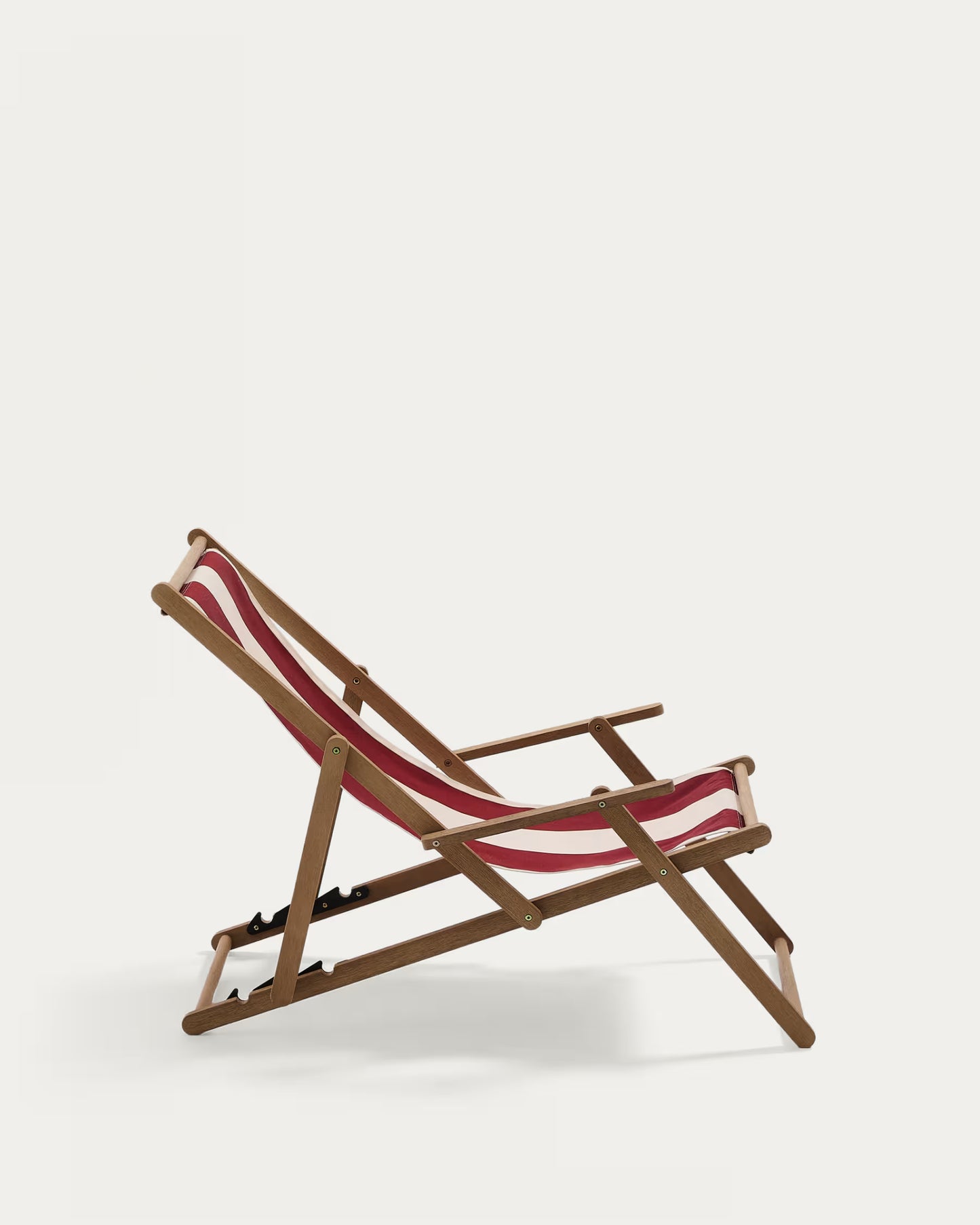 Kave Home Vilara Burgundy and Beige Striped Outdoor Folding Deck Chair Made of FSC 100% Solid Acacia Wood