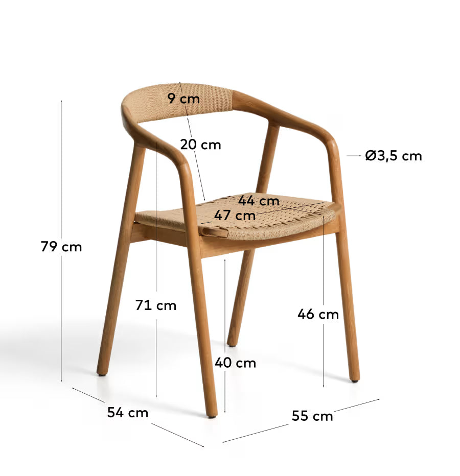 Kave Home Derile Chair in Solid Oak Wood with Natural-Tone Finish and Beige Paper Rope Cord FSC Mix Credit