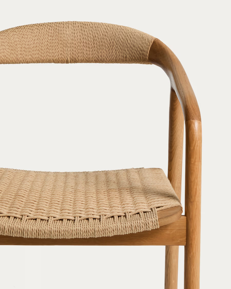 Kave Home Derile Chair in Solid Oak Wood with Natural-Tone Finish and Beige Paper Rope Cord FSC Mix Credit