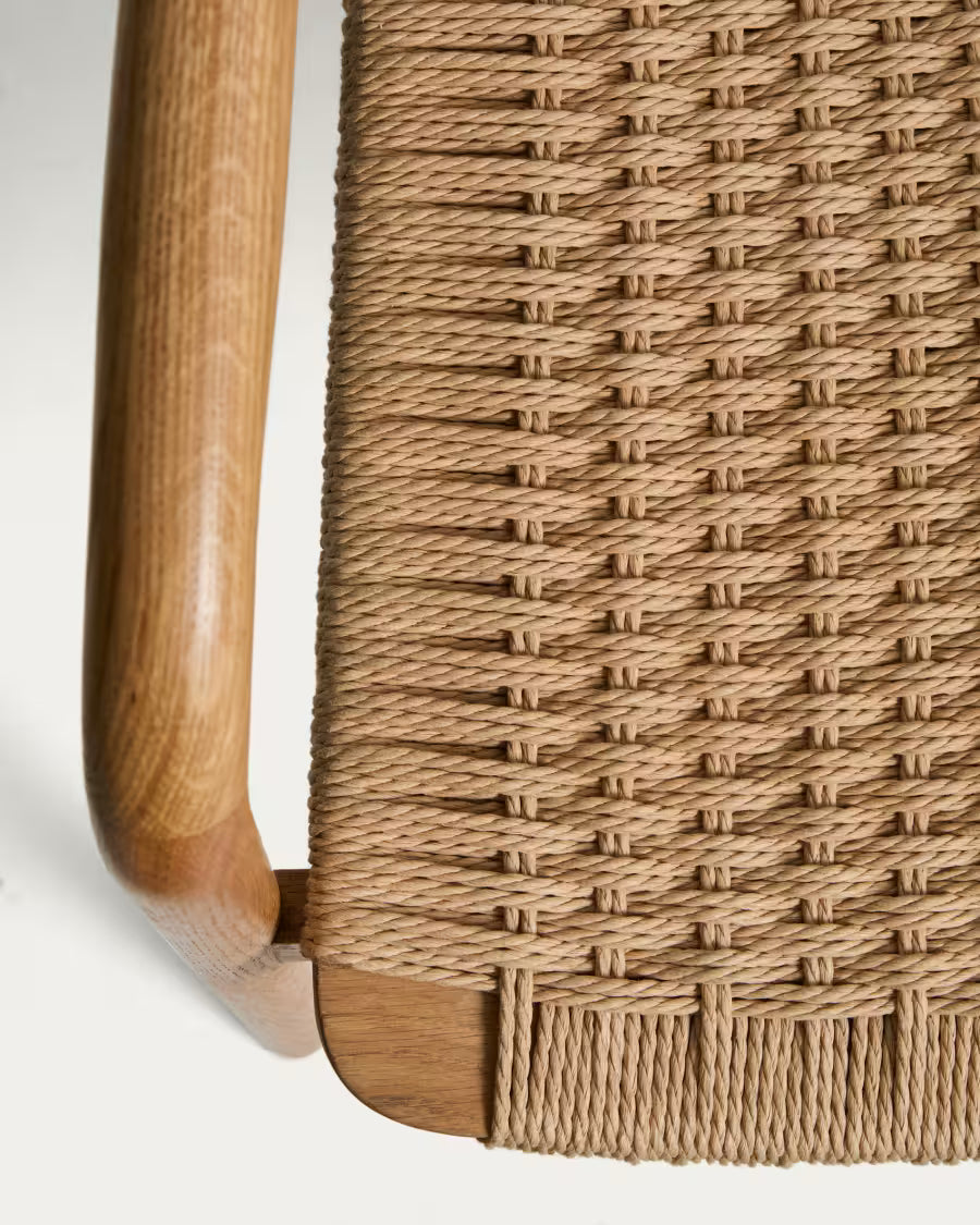 Kave Home Derile Chair in Solid Oak Wood with Natural-Tone Finish and Beige Paper Rope Cord FSC Mix Credit