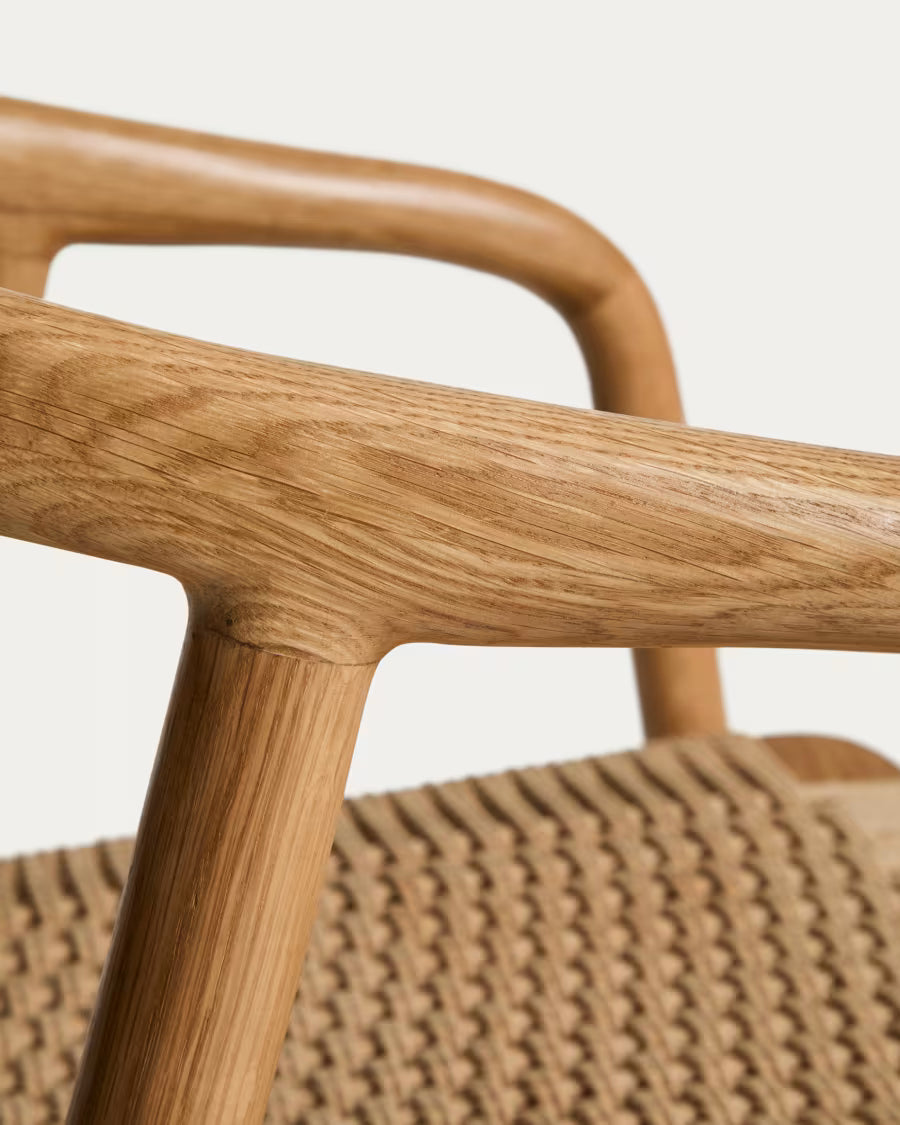 Kave Home Derile Chair in Solid Oak Wood with Natural-Tone Finish and Beige Paper Rope Cord FSC Mix Credit