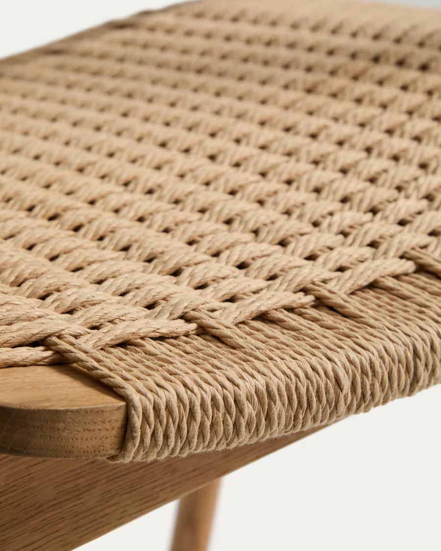 Kave Home Derile Chair in Solid Oak Wood with Natural-Tone Finish and Beige Paper Rope Cord FSC Mix Credit