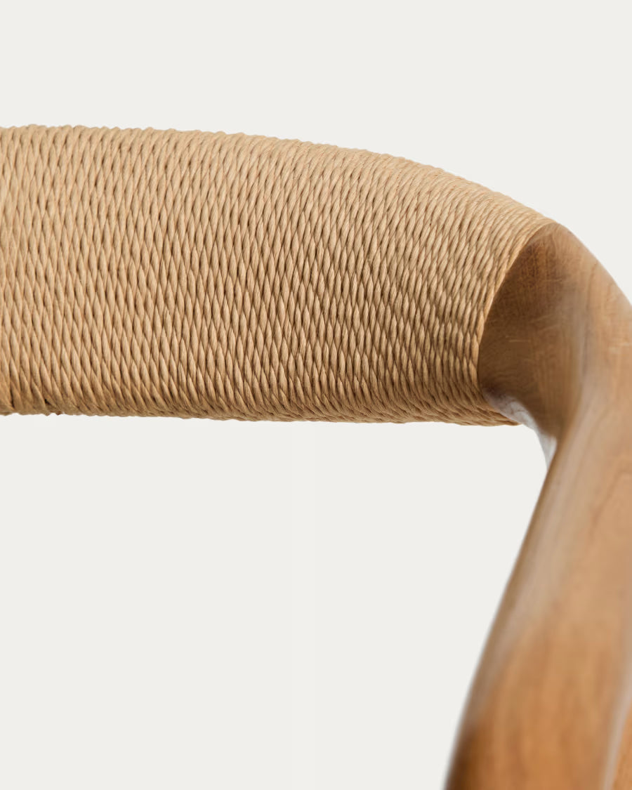 Kave Home Derile Chair in Solid Oak Wood with Natural-Tone Finish and Beige Paper Rope Cord FSC Mix Credit
