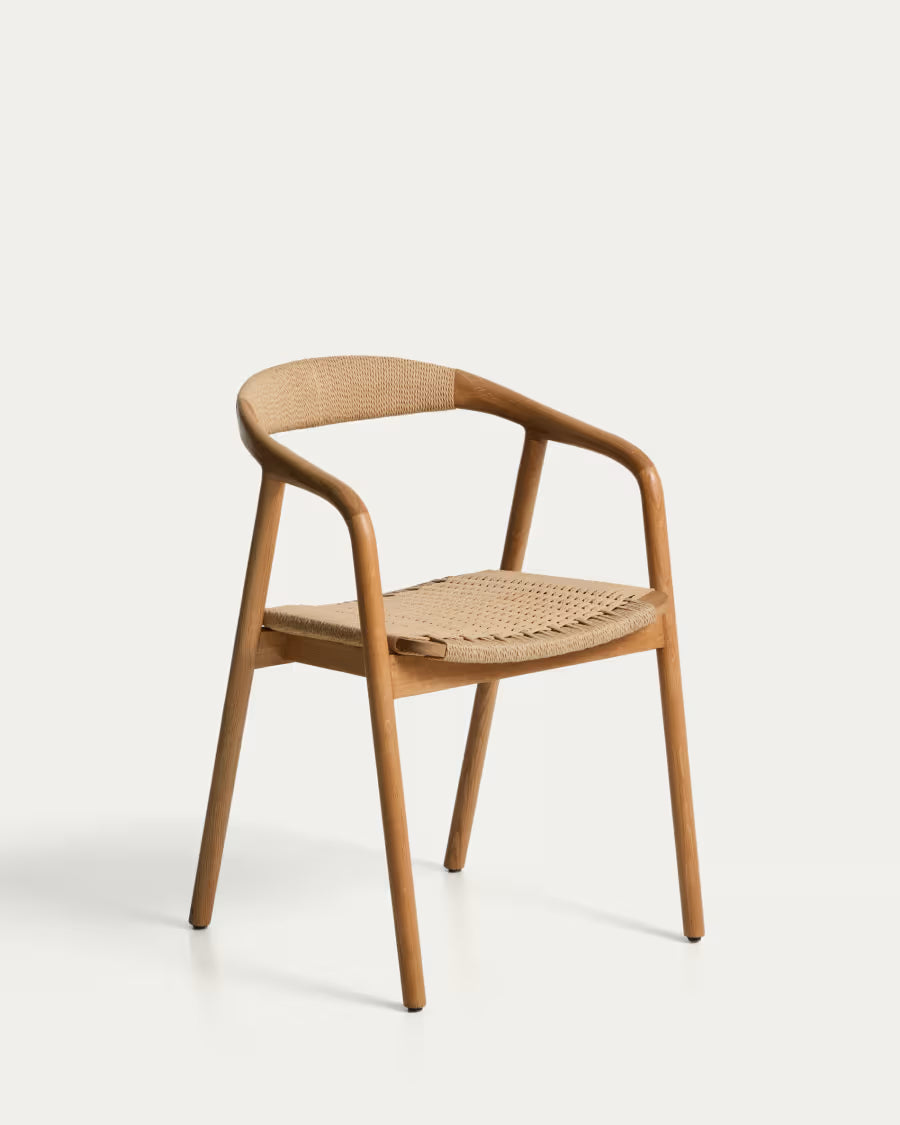 Kave Home Derile Chair in Solid Oak Wood with Natural-Tone Finish and Beige Paper Rope Cord FSC Mix Credit