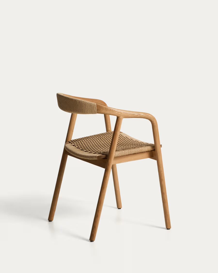 Kave Home Derile Chair in Solid Oak Wood with Natural-Tone Finish and Beige Paper Rope Cord FSC Mix Credit
