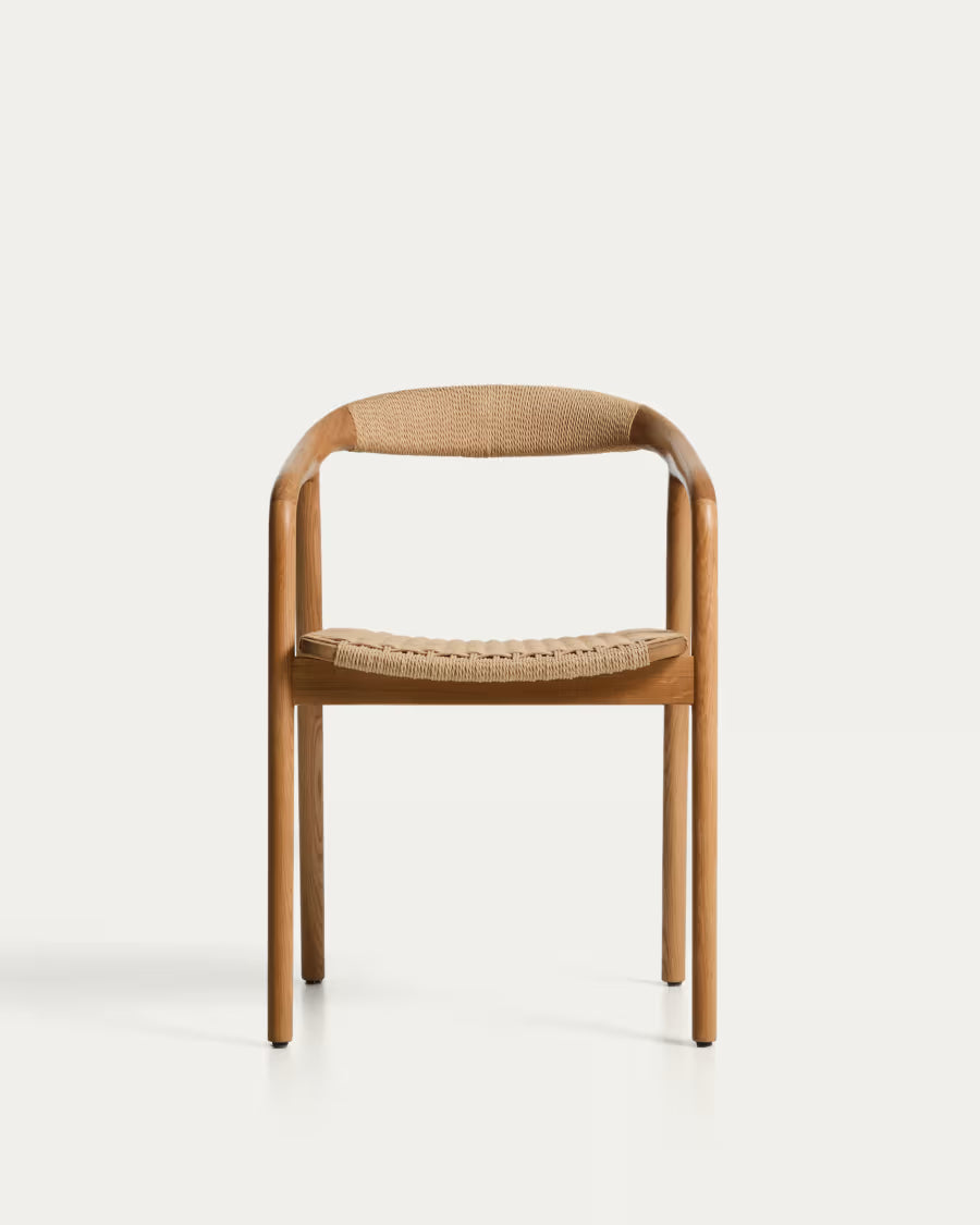 Kave Home Derile Chair in Solid Oak Wood with Natural-Tone Finish and Beige Paper Rope Cord FSC Mix Credit