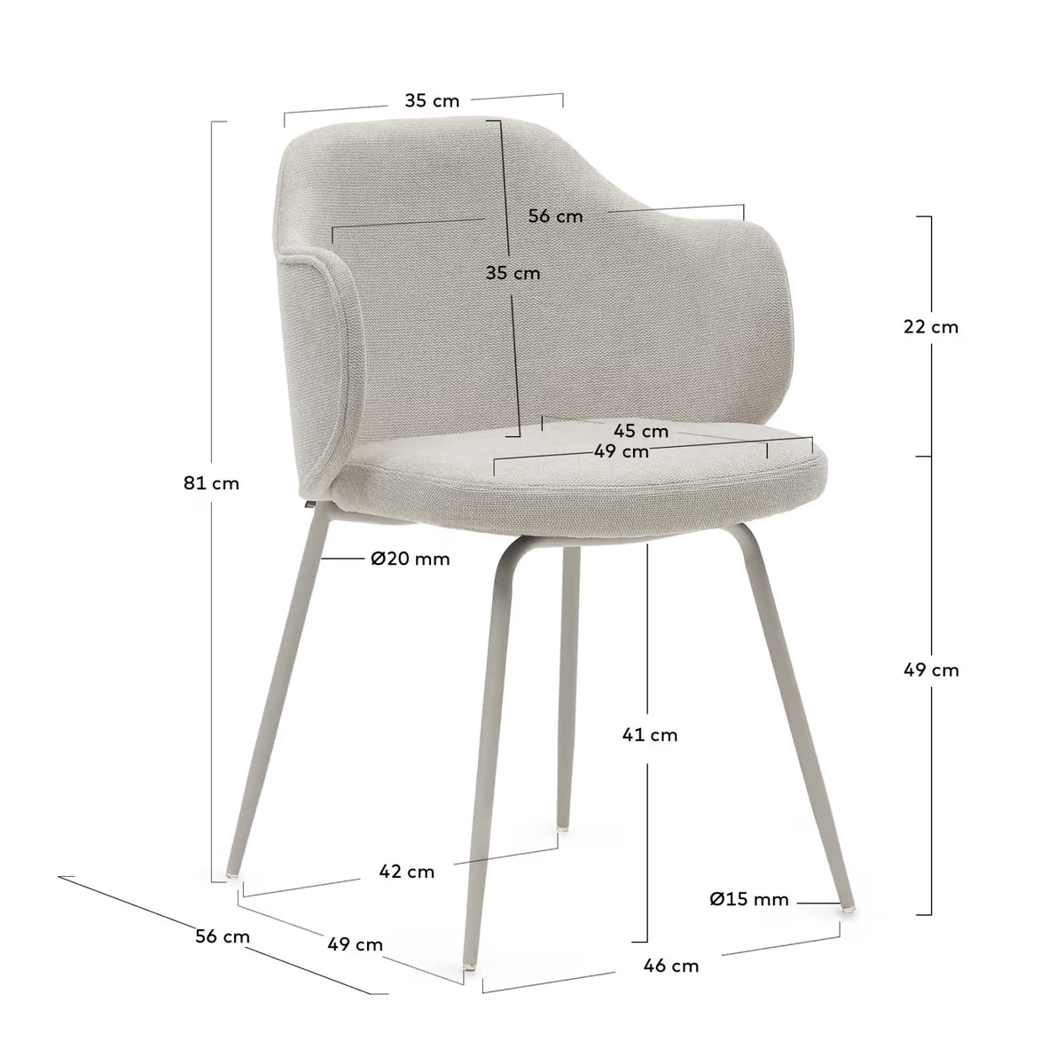 Kave Home Yunia Chair in Beige with Steel Legs in a Painted Beige Finish FR