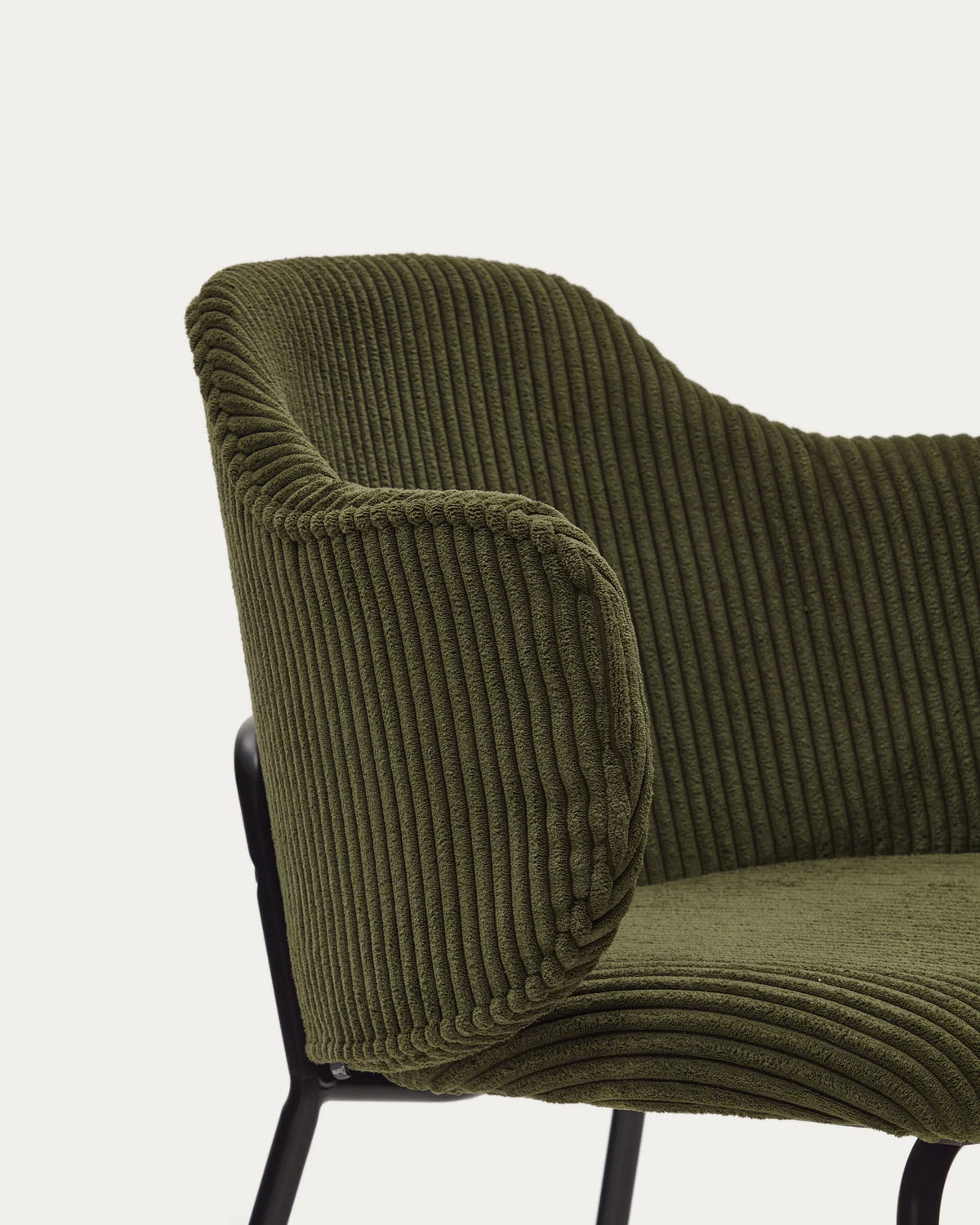 Kave Home Yunia Chair in Green Ribbed Velvet with Steel Legs in a Black Painted Finish FR
