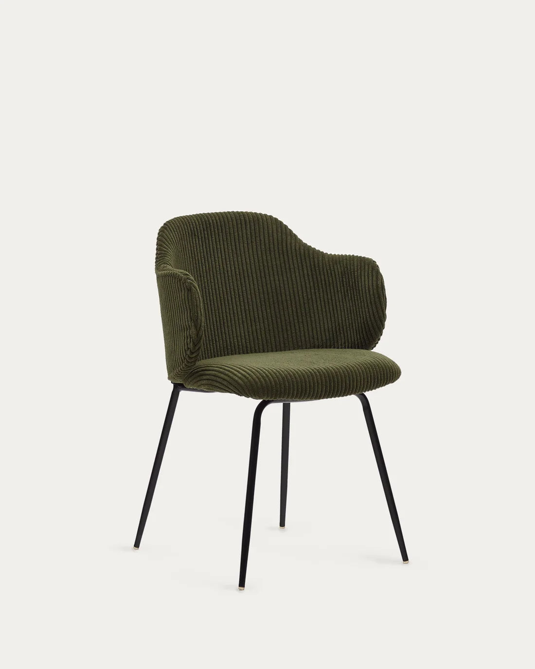 Kave Home Yunia Chair in Green Ribbed Velvet with Steel Legs in a Black Painted Finish FR