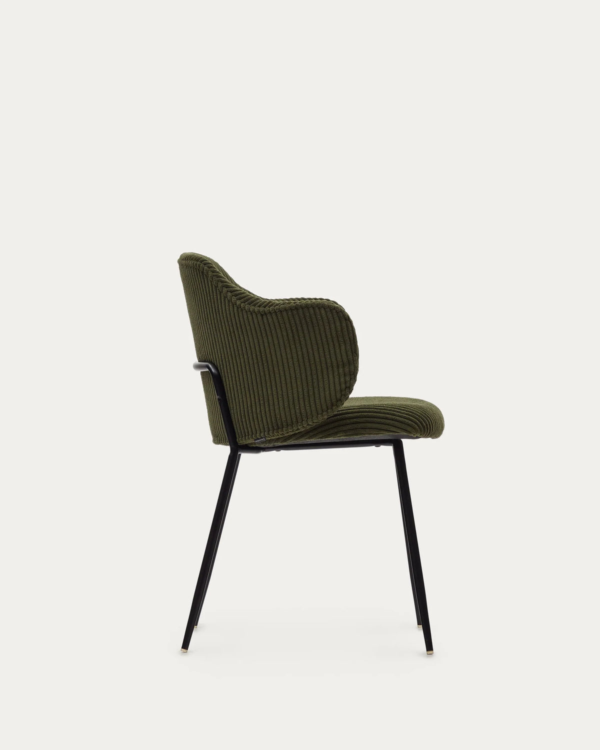 Kave Home Yunia Chair in Green Ribbed Velvet with Steel Legs in a Black Painted Finish FR