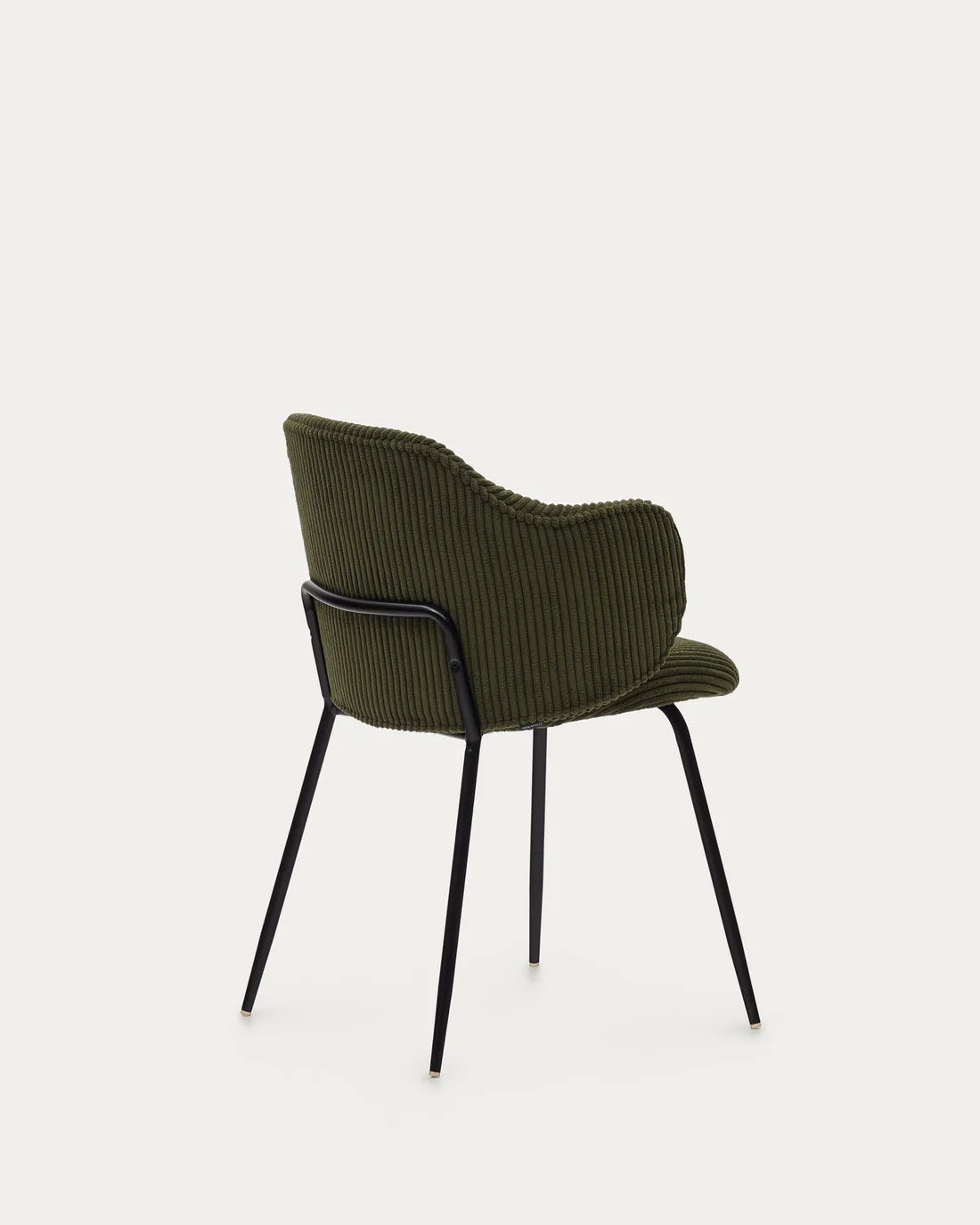 Kave Home Yunia Chair in Green Ribbed Velvet with Steel Legs in a Black Painted Finish FR