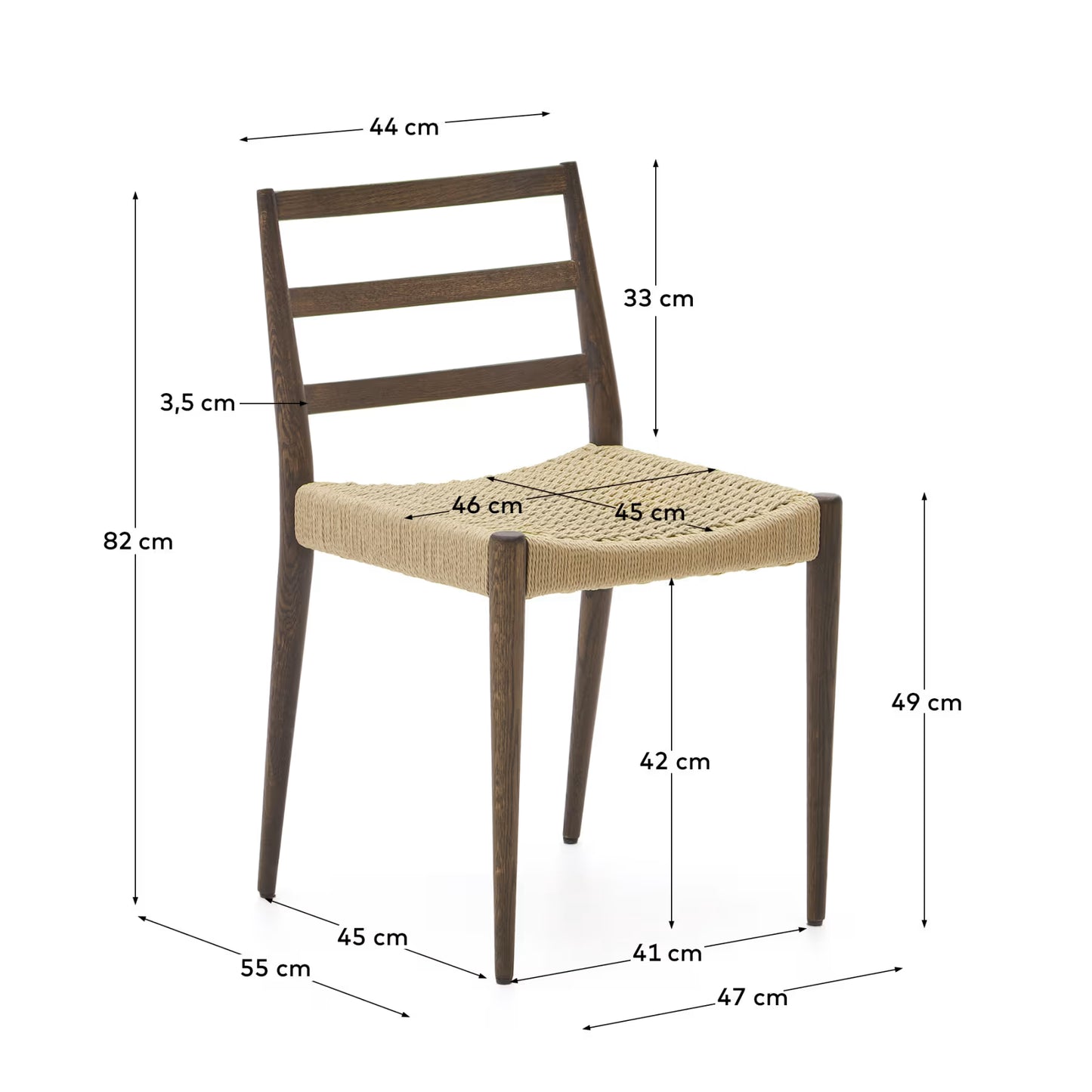 Kave Home Analy Chair in Solid Oak Wood with Walnut Finish and Rope Seat FSC Mix Credit