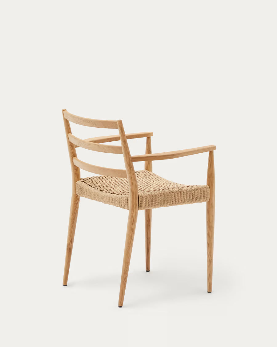 Kave Home Analy Chair with Armrests in Solid Oak Wood with Natural Finish and Rope Seat FSC Mix Credit