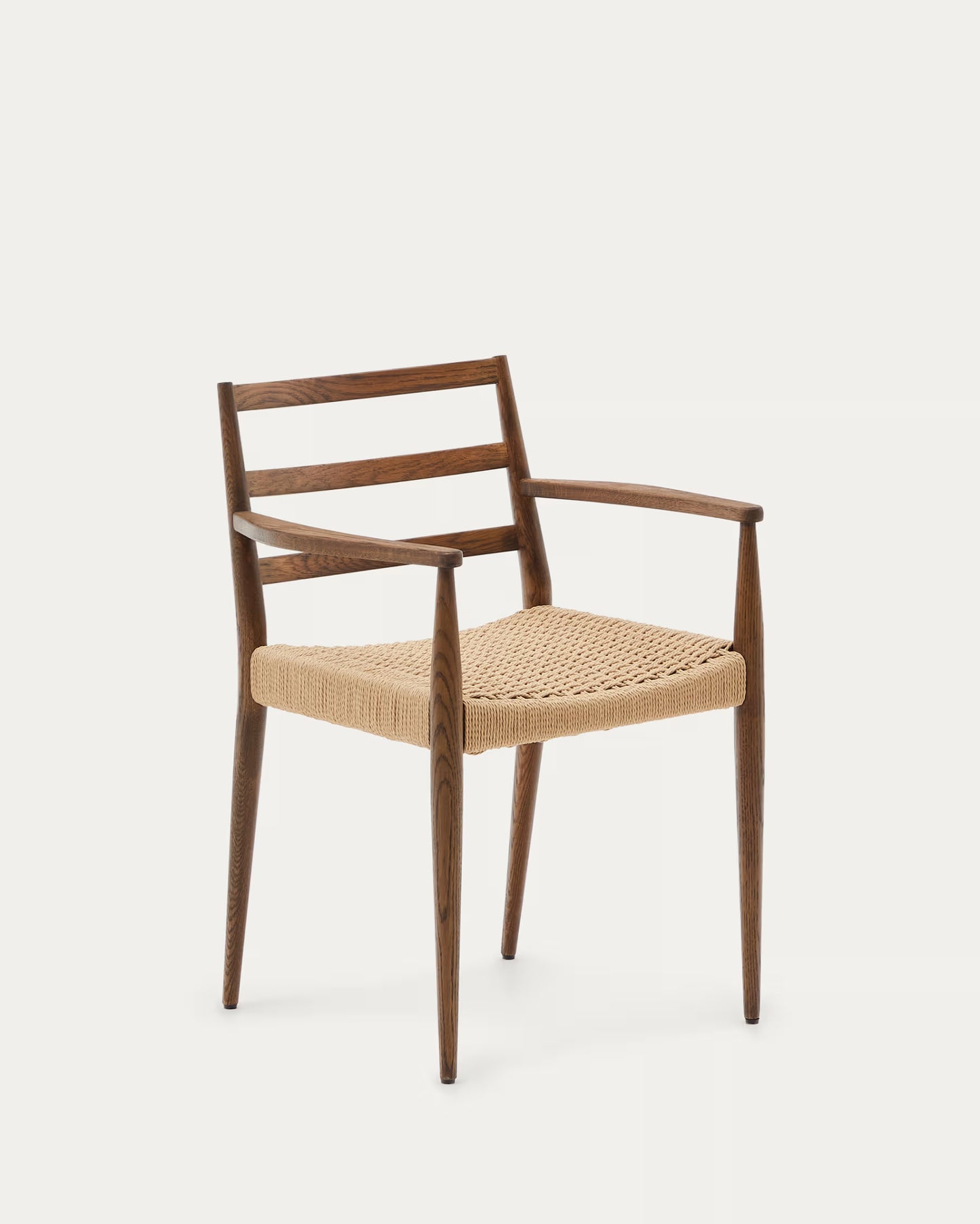 Kave Home Analy Chair with Armrests in Solid Oak Wood with Walnut Finish and Rope Seat FSC Mix Credit