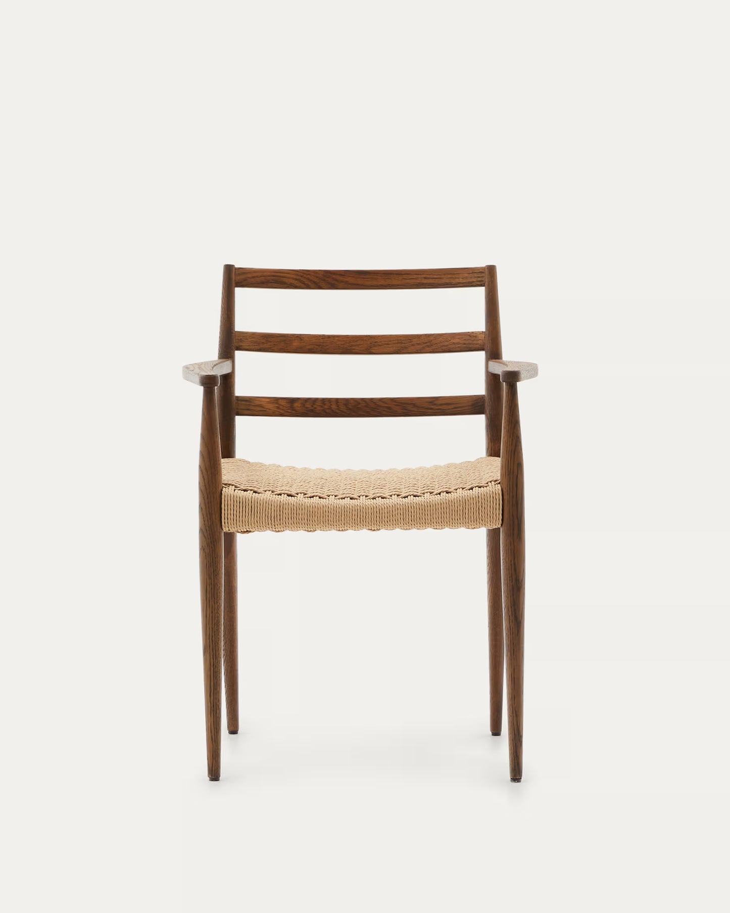 Kave Home Analy Chair with Armrests in Solid Oak Wood with Walnut Finish and Rope Seat FSC Mix Credit